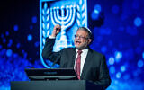 National Security Minister Itamar Ben Gvir speaks during an Israel Police Independence Day ceremony at the National Police Academy in Beit Shemesh, April 20, 2025. (Chaim Goldberg/Flash90)