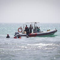 Search and rescue teams search for a diver who went missing after he was attacked by sharks near the beach in Hadera, April 22, 2025. (Tal Gal/FLASH90)