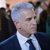 Mossad chief David Barnea attends a ceremony at the Yad Vashem Holocaust Memorial Museum in Jerusalem on April 23, 2025. (Chaim Goldberg/Flash90)