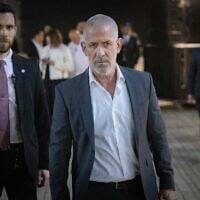 Shin Bet chief Ronen Bar attends a ceremony at the Yad Vashem Holocaust Memorial Museum in Jerusalem on April 23, 2025. (Chaim Goldberg/Flash90)