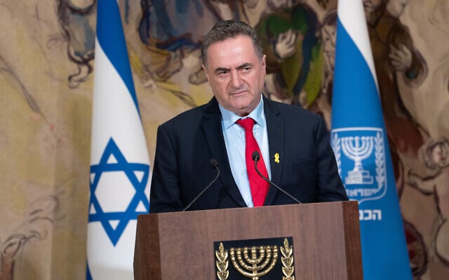 Defense Minister Israel Katz attends a Holocaust Memorial Day ceremony at the Knesset in Jerusalem, April 24, 2025. (Arie Leib Abrams/Flash90) Defense Minister Israel Katz attends a Holocaust Memorial Day ceremony at the Knesset in Jerusalem, April 24, 2025. (Arie Leib Abrams/Flash90)