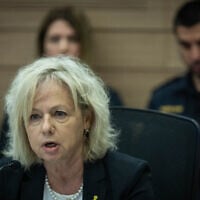 Attorney General Gali Baharav-Miara attends a Knesset Constitution, Law and Justice Committee meeting, in Jerusalem, on April 27, 2025. (Yonatan Sindel/Flash90)