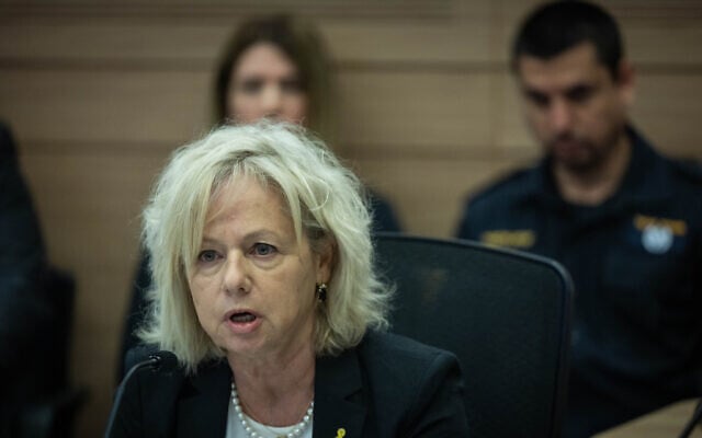 Attorney General Gali Baharav-Miara attends a Knesset Constitution, Law and Justice Committee meeting, in Jerusalem, on April 27, 2025. (Yonatan Sindel/Flash90)