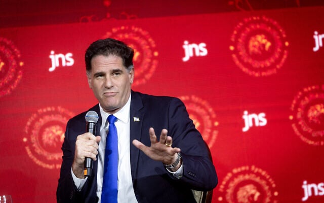 Strategic Affairs Minister Ron Dermer speaks at the Jewish News Syndicate conference in Jerusalem, April 28, 2025. (Chaim Goldberg/Flash90) Strategic Affairs Minister Ron Dermer speaks at the Jewish News Syndicate conference in Jerusalem, April 28, 2025. (Chaim Goldberg/Flash90)