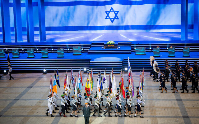 The main rehearsal for Israel's Independence Day ceremony, held at Mount Herzl, Jerusalem, on April 28, 2025. (Yonatan Sindel/Flash90)