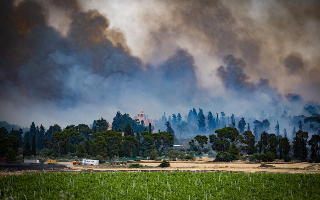 View of a massive wildfire near Latrun, April 30, 2025 (Oren Ben Hakoon/Flash90)