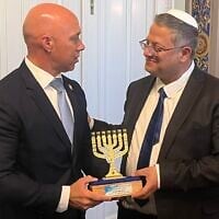 Rep. Brian Mast and National Security Minister Itamar Ben Gvir on April 28, 2025. (House Foreign Affairs Committee Majority/X)