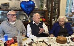 Berysz Aurbach, center, at his 104th birthday party in Melbourne, Australia. (Courtesy of Moshe Aurbach)