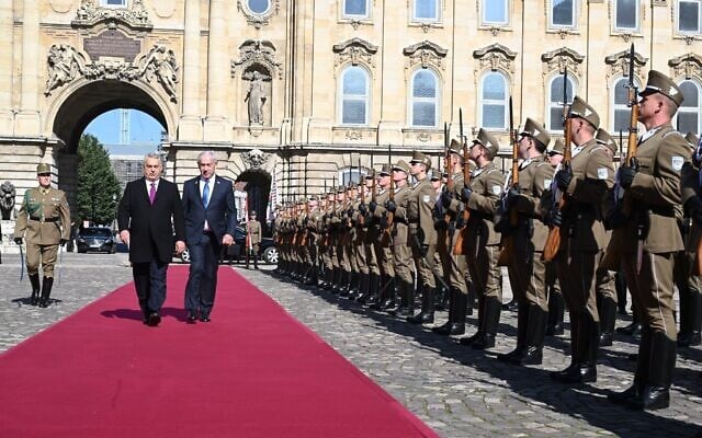 Hungary's Prime Minister Viktor Orban (L) and Prime Minister Benjamin Netanyahu are greeted by a military honor guard on April 3, 2025 in Budapest, Hungary. (Avi Ohayon / GPO) Hungary's Prime Minister Viktor Orban (L) and Prime Minister Benjamin Netanyahu are greeted by a military honor guard on April 3, 2025 in Budapest, Hungary. (Avi Ohayon / GPO)