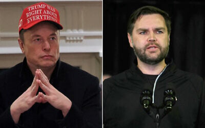 L: Elon Musk attends a cabinet meeting at the White House in Washington, March 24, 2025. (Pool via AP); R: US Vice President JD Vance speaks at the US military's Pituffik Space Base in Greenland, on March 28, 2025. (Jim Watson/Pool via AP) L: Elon Musk attends a cabinet meeting at the White House in Washington, March 24, 2025. (Pool via AP); R: US Vice President JD Vance speaks at the US military's Pituffik Space Base in Greenland, on March 28, 2025. (Jim Watson/Pool via AP)