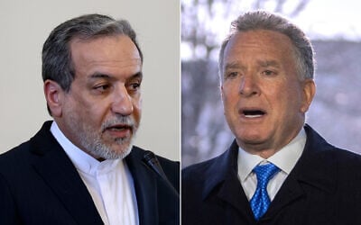 Iranian Foreign Minister Abbas Araghchi, left, pictured in Tehran, Iran, Tuesday, Feb. 25, 2025; Steve Witkoff, right, White House special envoy, pictured in Washington, Wednesday, March 19, 2025. (AP Photos Stringer, Mark Schiefelbein)