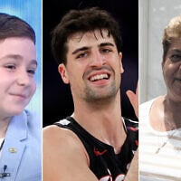L to R: Israel advocate Ben Cassato is interviewed on Channel 13 on April 11, 2024. (Screenshot via YouTube); Israeli-American NBA player Deni Avdija plays against the New York Knicks on March 30, 2025, in New York. (AP Photo/Adam Hunger); Rachel Edry from Ofakim is seen outside a meeting with Prime Minister Benjamin Netanyahu and US President Joe Biden in Tel Aviv on October 18, 2023 (Miriam Alster/Flash90)