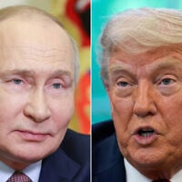 L: Russian President Vladimir Putin at Novo-Ogaryovo state residence outside of Moscow, Russia on April 24, 2025. (Vyacheslav Prokofyev, Sputnik, Kremlin Pool Photo via AP); R: US President Donald Trump in the Oval Office of the White House on April 23, 2025, in Washington. (AP Photo/Alex Brandon)