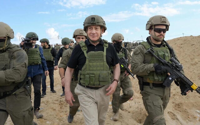 Prime Minister Benjamin Netanyahu visits the Netzarim Corridor in the central Gaza Strip on November 19, 2024. (Maayan Toaf/GPO)