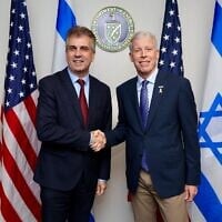 Energy Minister Eli Cohen meets his American counterpart Chris Wright in Washington on April 3, 2025. (Shmulik Almani)