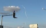 Interceptor trails are seen in the sky above southern Israel as a Houthi missile is fired at Israel, April 13, 2025. (Social media / used in accordance with Clause 27a of the Copyright Law)