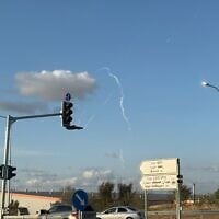Interceptor trails are seen in the sky above southern Israel as a Houthi missile is fired at Israel, April 13, 2025. (Social media / used in accordance with Clause 27a of the Copyright Law)