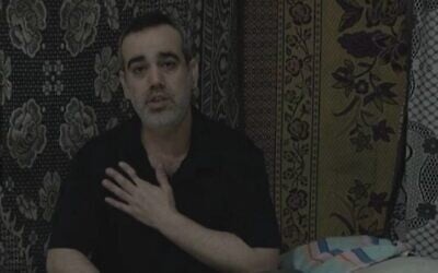 A still image of a Hamas propaganda video released on April 23, 2025, showing hostage Omri Miran. (Courtesy)