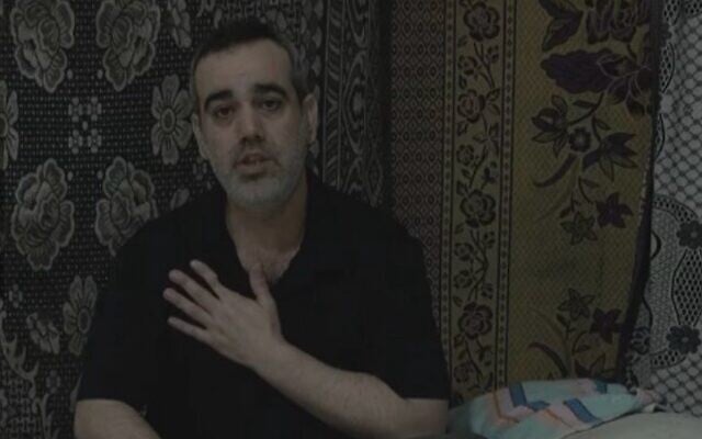 A still image of a Hamas propaganda video released on April 23, 2025, showing hostage Omri Miran. (Courtesy)