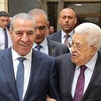The deputy chairman of the PLO, Hussein al-Sheikh, alongside the chairman, who also serves as President of the Palestinian Authority, Mahmoud Abbas, April 24, 2025. (X; used in accordance with Clause 27a of the Copyright Law)