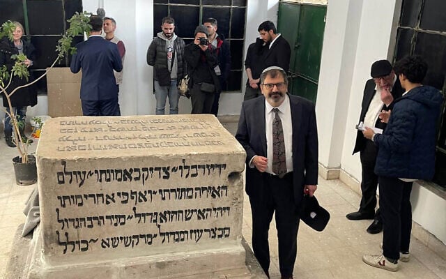 The tomb of Rabbi Chaim Vital in Damascus visited by a delegation of US Jews in February 2025. In the picture, Rabbi Asher Lopatin. (Courtesy)