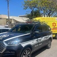 Paramedics at the scene of a suspected murder in Hadera, after a woman was found dead on April 28, 2025. (Magen David Adom)
