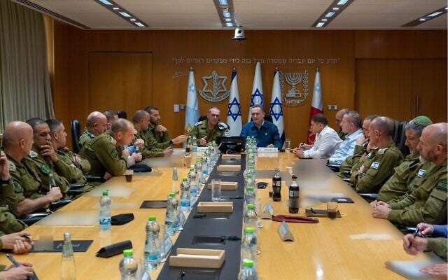 Defense Minister Israel Katz and IDF Chief of Staff Lt. Gen. Eyal Zamir meet with the General Staff Forum at the military HQ in Tel Aviv, April 28, 2025. (Ariel Hermoni/Defense Ministry) Defense Minister Israel Katz and IDF Chief of Staff Lt. Gen. Eyal Zamir meet with the General Staff Forum at the military HQ in Tel Aviv, April 28, 2025. (Ariel Hermoni/Defense Ministry)