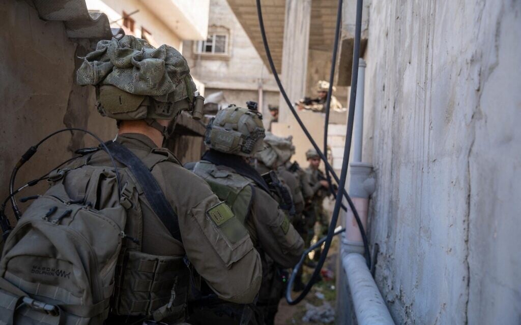 IDF troops operate in the Gaza Strip in a handout photo issued on April 13, 2025. (Israel Defense Forces)