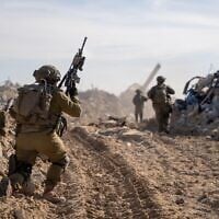 IDF troops operate in the Gaza Strip, in a handout photo published on April 18, 2025. (Israel Defense Forces)