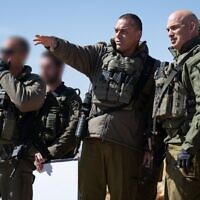 IDF Chief of Staff Lt. Gen. Eyal Zamir (center) meets with the chief of the Northern Command, Maj, Gen. Ori Gordin and other officers in southern Syria, April 20, 2025. (Israel Defense Forces)