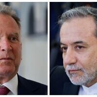 US Special Envoy Steve Witkoff (left) in Paris, France, April 17, 2025. (Ludovic Marin, Pool Photo via AP); Iranian Foreign Minister Abbas Araghchi in Moscow, Russia, April 18, 2025. (Tatyana Makeyeva/Pool Photo via AP)