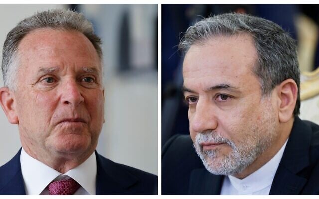 US Special Envoy Steve Witkoff (left) in Paris, France, April 17, 2025. (Ludovic Marin, Pool Photo via AP); Iranian Foreign Minister Abbas Araghchi in Moscow, Russia, April 18, 2025. (Tatyana Makeyeva/Pool Photo via AP)