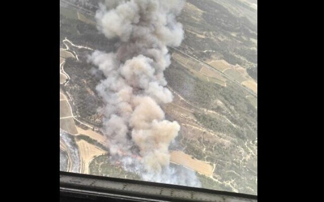 A fire in the Jerusalem area is seen from an Israeli Air Force helicopter, April 30, 2025. (Israel Defense Forces)