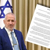 Shin Bet chief Ronen Bar and his affidavit, which was submitted to the High Court of Justice on 21 April 2025 (Photo of Ronen Bar by Kobi Gideon / GPO; combo illustration by ToI)