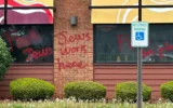 Antisemitic grafitti at an Applebee's in a suburb of Daytona, Ohio. (Courtesy of April Dunn via JTA)