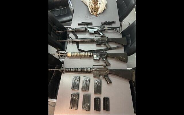 Weapons seized from a drone during an attempted smuggling over the Egyptian border, April 15, 2025. (Israel Defense Forces) Weapons seized from a drone during an attempted smuggling over the Egyptian border, April 15, 2025. (Israel Defense Forces)