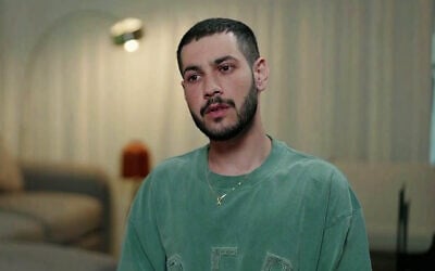 Released hostage Eliya Cohen speaks to Channel 12 in the first interview he has given since his release from Hamas captivity in February, on April 1, 2025. (Screen capture, Channel 12)