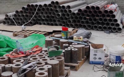 Weaponry seized in what Jordan said was a plot linked to the Muslim Brotherhood to carry out attacks on targets inside the kingdom involving rockets and drones, April 15, 2025. (Jordanian General Intelligence Department via X, used in accordance with Clause 27a of the Copyright Law)