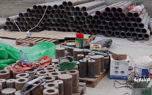 Weaponry seized in what Jordan said was a plot linked to the Muslim Brotherhood to carry out attacks on targets inside the kingdom involving rockets and drones, April 15, 2025. (Jordanian General Intelligence Department via X, used in accordance with Clause 27a of the Copyright Law)