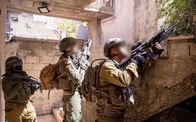 IDF soldiers operate in the West Bank, in a photo cleared for publication on April 3, 2025. (Israel Defense Forces) IDF soldiers operate in the West Bank, in a photo cleared for publication on April 3, 2025. (Israel Defense Forces)