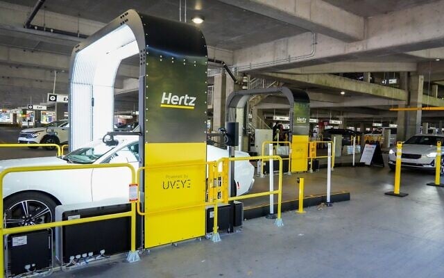 A Hertz rental car is being scanned by Israeli startup UVeye's AI-driven inspection system. (Courtesy) A Hertz rental car is being scanned by Israeli startup UVeye's AI-driven inspection system. (Courtesy)