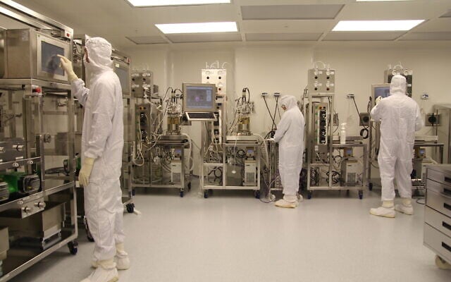 Pluri employees at the Israeli biotech firm's cell therapy production facility in Haifa. (Courtesy/Michael Brikman)