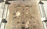 A 1,600-year-old mosaic discovered in a Byzantine monastery is on display for the first time at Merhavim Regional Council’s headquarters in Western Negev, the Israel Antiquities Authority announced on May 27, 2025. (Emil Aladjem/Israel Antiquities Authority)