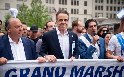 Former New York State governor Andrew Cuomo at Israel Day on 5th, May 18, 2025. (Luke Tress/Times of Israel)