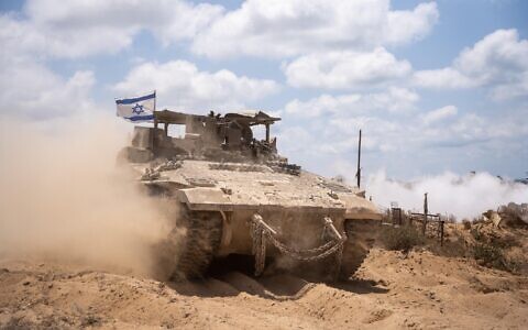 IDF troops of the 401st Armored Brigade operate in the northern Gaza Strip in a handout photo published on May 25, 2025. (Israel Defense Forces)