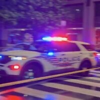 A police vehicle is seen at the scene of a deadly shooting near the Jewish Museum in Washington, May 21, 2025. (X screenshot)