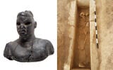 Left: Ebony figurine discovered in an excavation at Tel Malhata in the Negev. Right: Tomb excavated at the site of Tel Malhata in the Negev. (Dafna Gazit, Israel Antiquities Authority; Svetlana Talis/Israel Antiquities Authority)