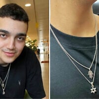 Released hostage Edan Alexander wears a Star of David necklace given him by US Middle East envoy Steve Witkoff, which had belonged to Witkoff's late son Andrew, May 13, 2025. (Screen capture: Channel 12)