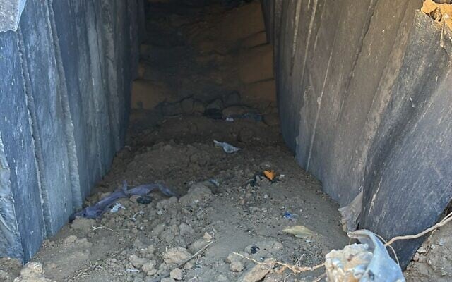 The entrance to a Hamas tunnel in northern Gaza, in a handout photo issued on May 17, 2025. (Israel Defense Forces)