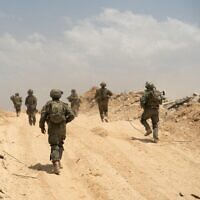Reservists of the Jerusalem Brigade operate in the northern Gaza Strip, in a handout photo issued by the IDF on May 15, 2025. (Israel Defense Forces)